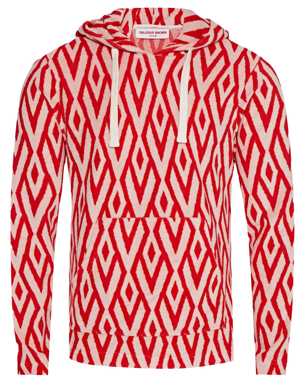 Red and Sand Cano Jacquard Toweling Hooded Sweatshirt