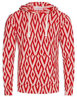 Red and Sand Cano Jacquard Toweling Hooded Sweatshirt