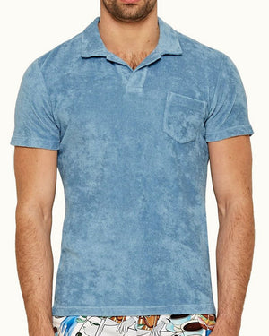 Terry Toweling Resort Polo Shirt in Capri Blue