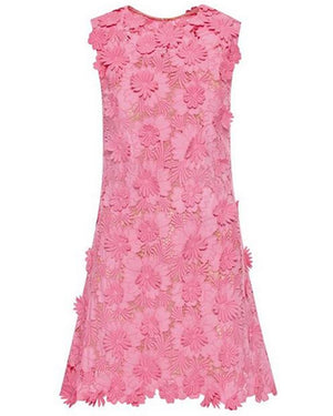 French Pink Floral Guipure Sleeveless Dress