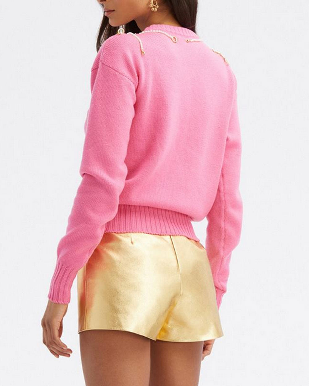 French Pink Pearl Embroidered Sweater