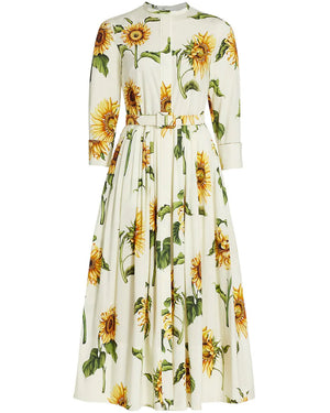 Ivory Multi Sunflower Poplin Shirt Dress