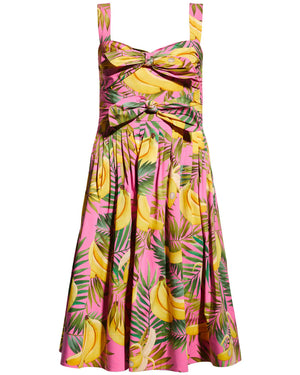 Lilac Banana Print Sweetheart Poplin Dress