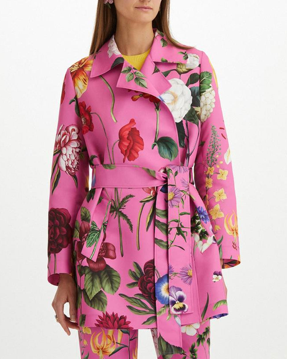 Lilac Floral Faille Trench Coat