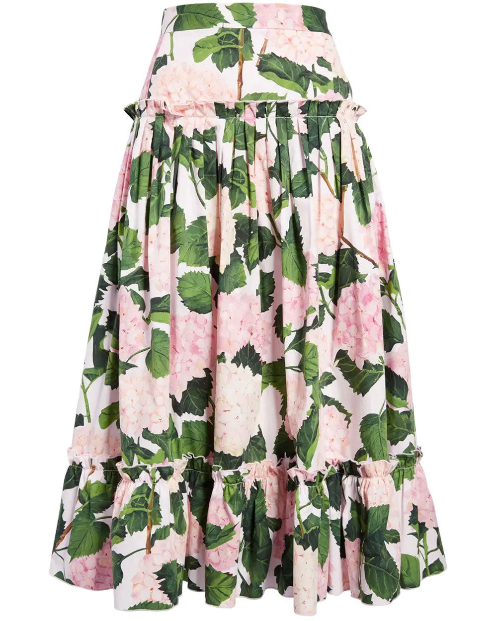 Pink Hydrangea Ruffle Midi Skirt