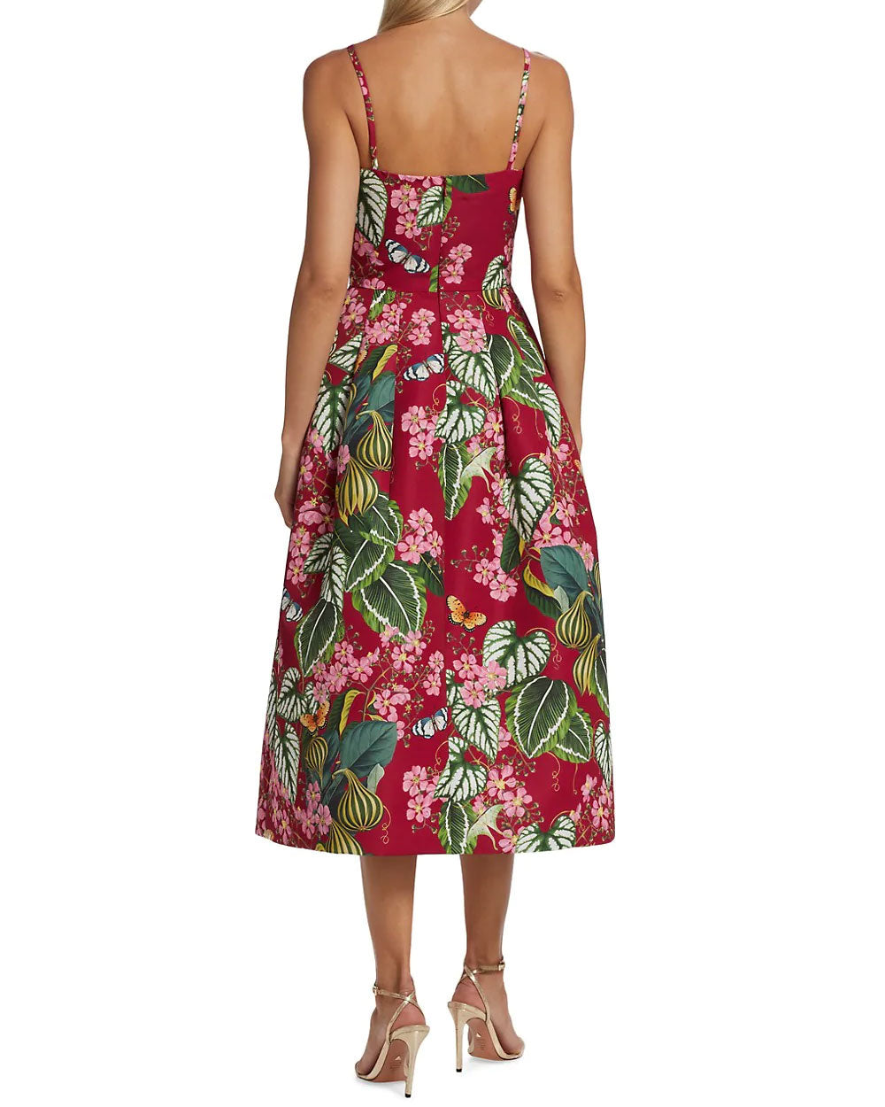 Ruby Mixed Botanical Sleeveless Faille Dress