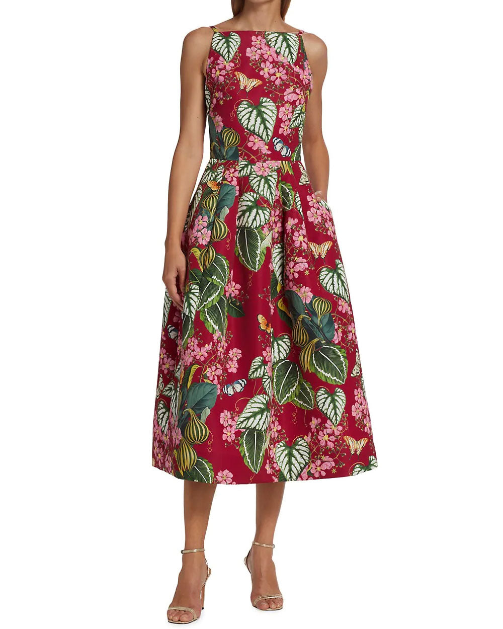 Ruby Mixed Botanical Sleeveless Faille Dress
