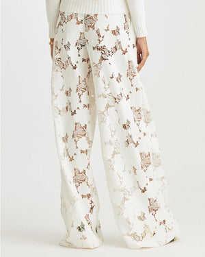 White Lace Magnolia Guipure Wide Leg Pant