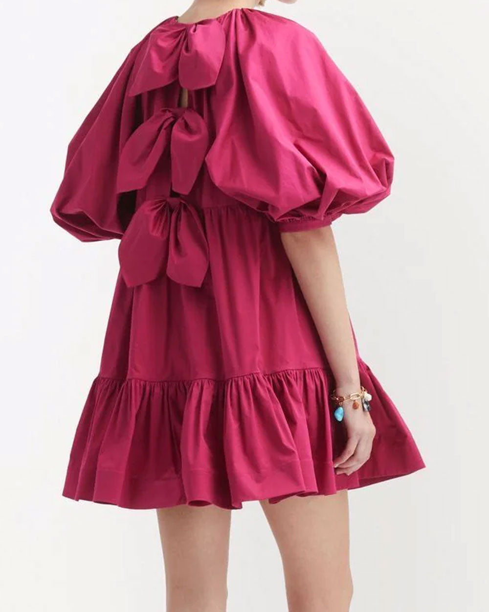 Magenta Bow Back Tiered Dress