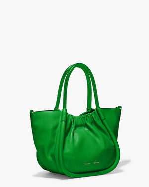 Small Ruched Crossbody Tote in Bottle Green