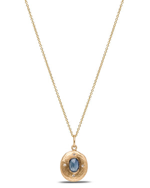 Blue Sapphire and Diamond Round Pendant Necklace