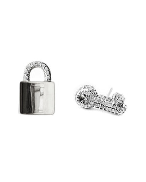 Sterling Silver Protect Your Superpower Lock and Key Stud Earrings
