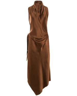 Clove Satin Victor Wrap Midi Dress
