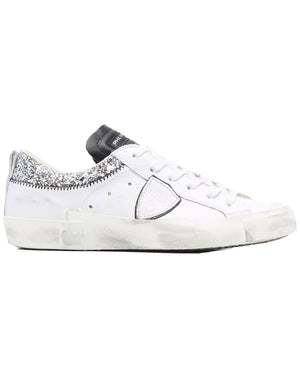 Collier Low Top Sneaker in Blanc Glitter