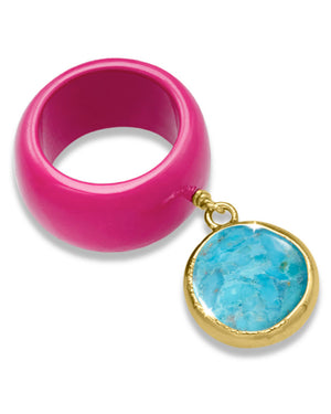 Pink Enamel Turquoise Charm Ring