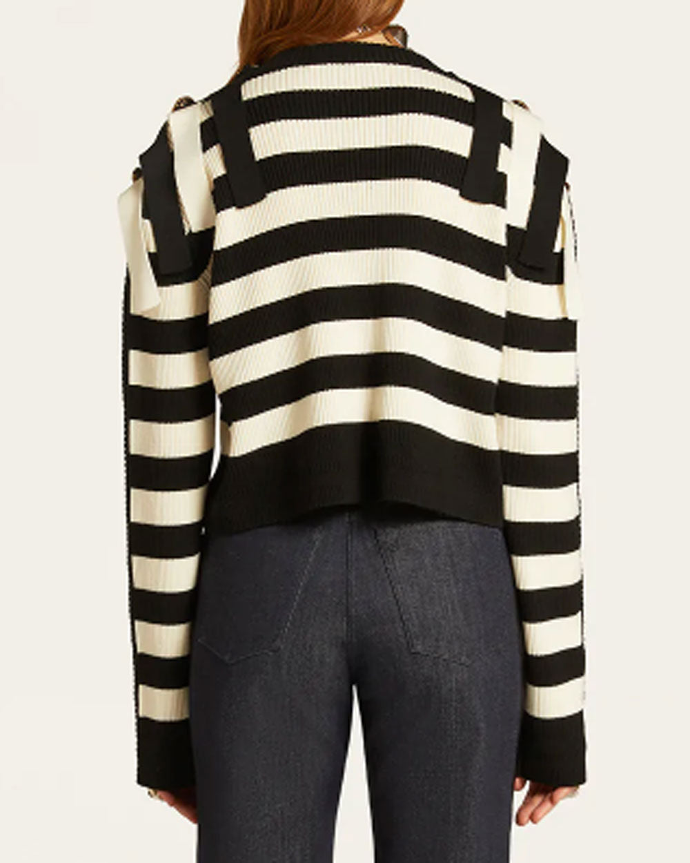 Black and White Stripe Fringe Detail Sweater