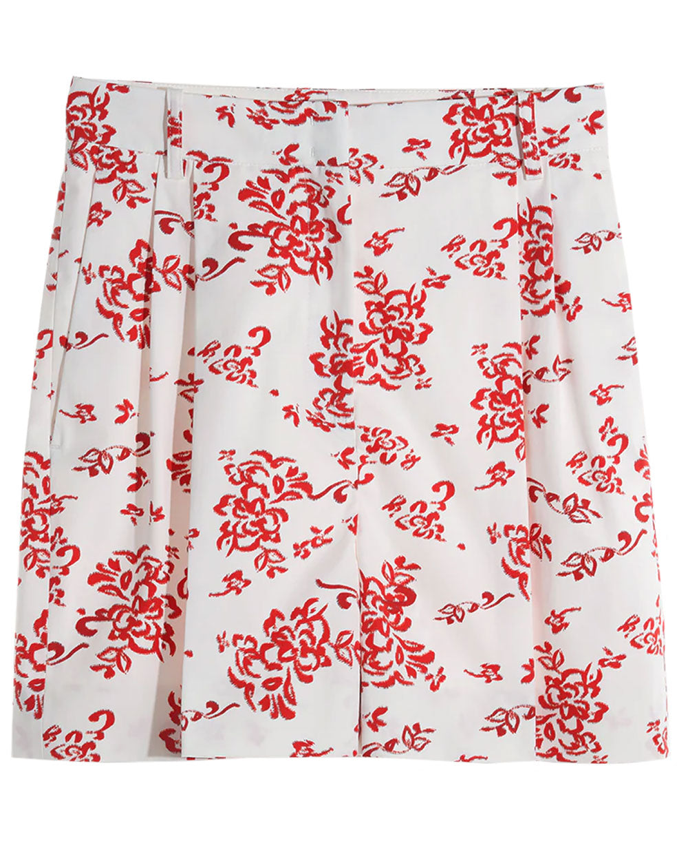 Red and White Garden Rose Print Short