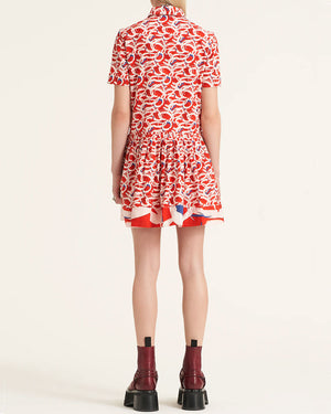 Red and White Print Drop Waist Dress