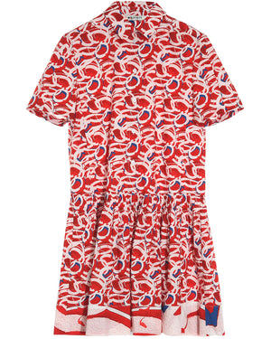 Red and White Print Drop Waist Dress