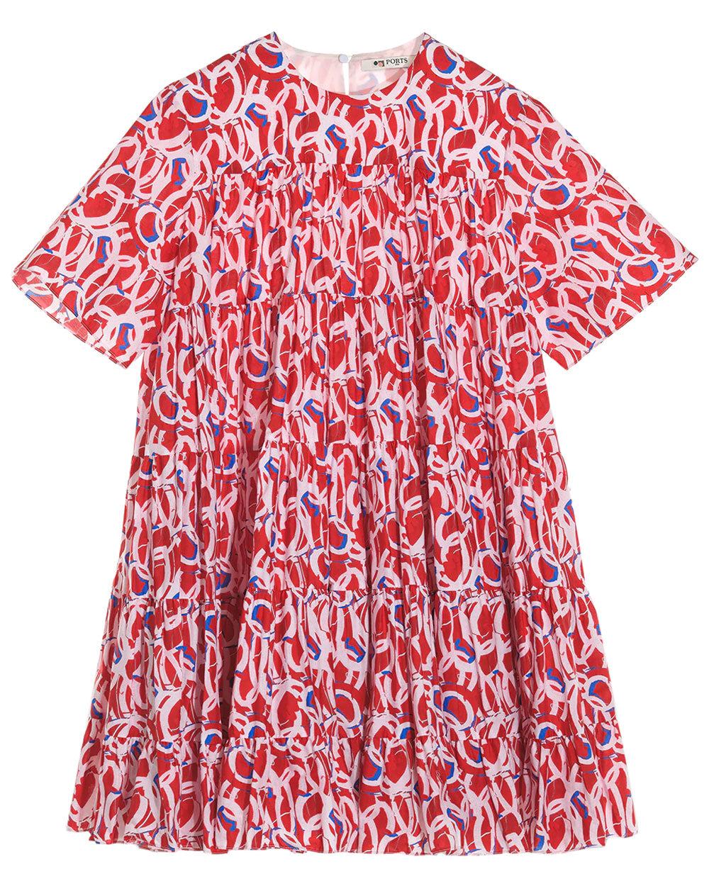 Red and White Print Tiered Dress