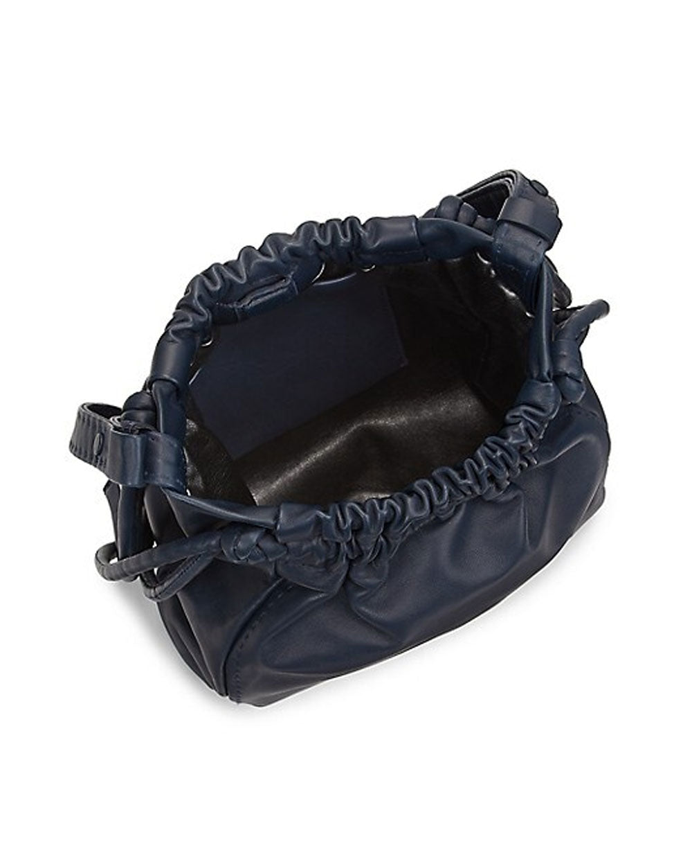 Drawstring Pouch Leather Crossbody Bag in Dark Navy