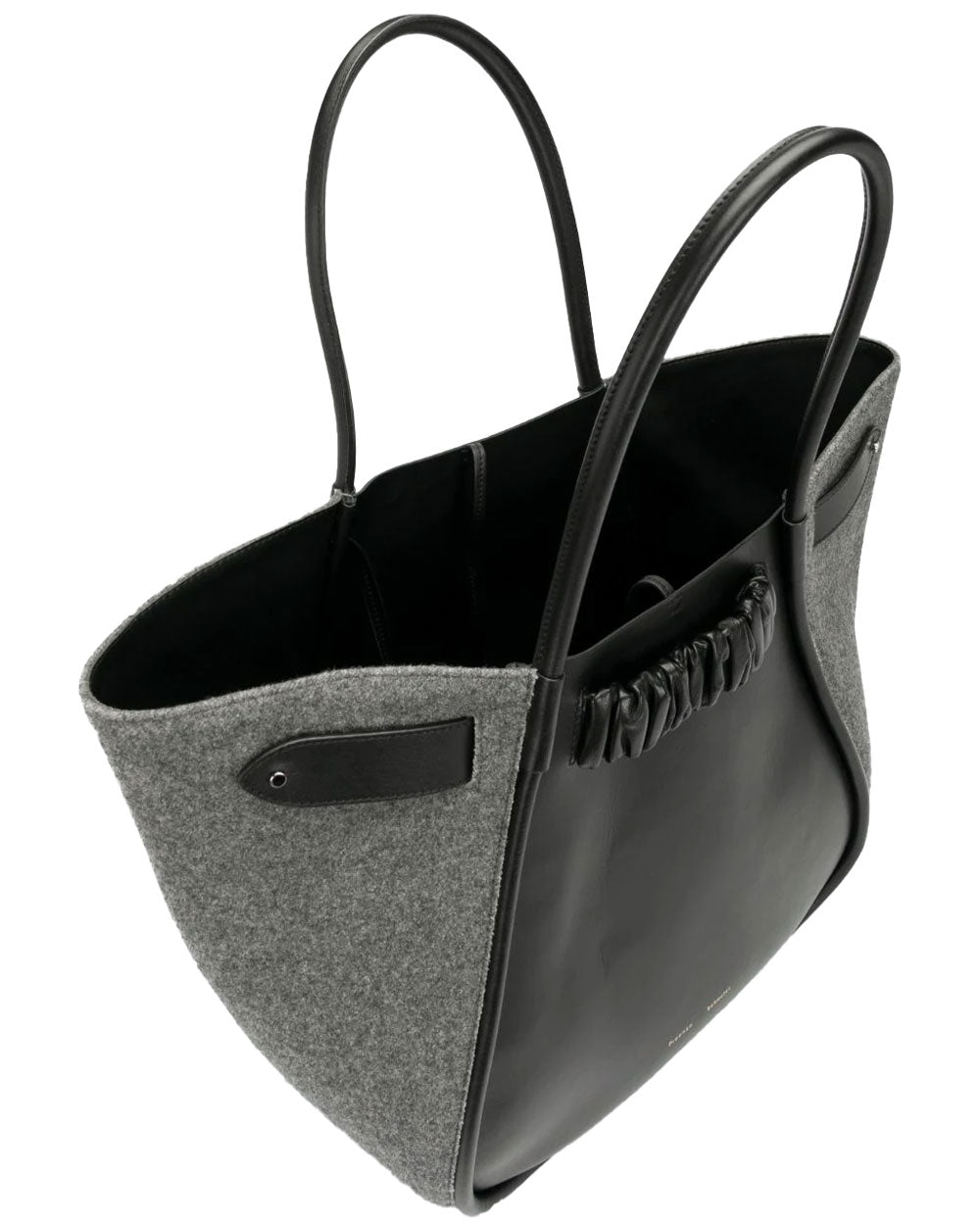 Felted Extra Large Rouched Tote in Black Grey