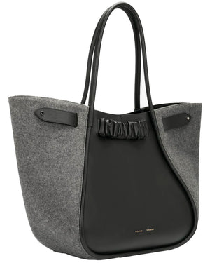 Felted Extra Large Rouched Tote in Black Grey