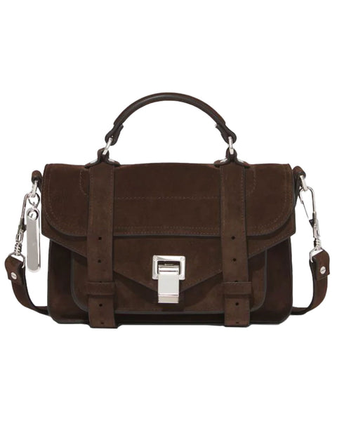 Proenza Schouler PS1 Tiny Bag in Dark Chocolate Suede Stanley