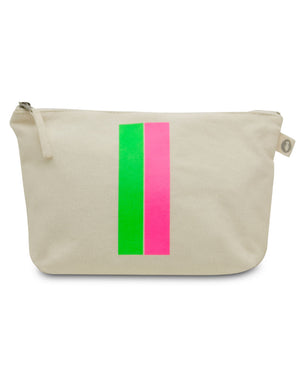 Large Makeup Bag Neon Green Pink Stripe