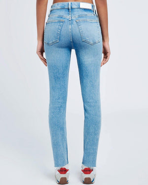 90s High Rise Ankle Crop Jean in Worn Bright Blue