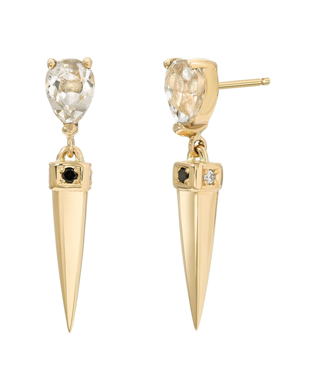 14k Yellow Gold Spike Diamond Drop Earrings