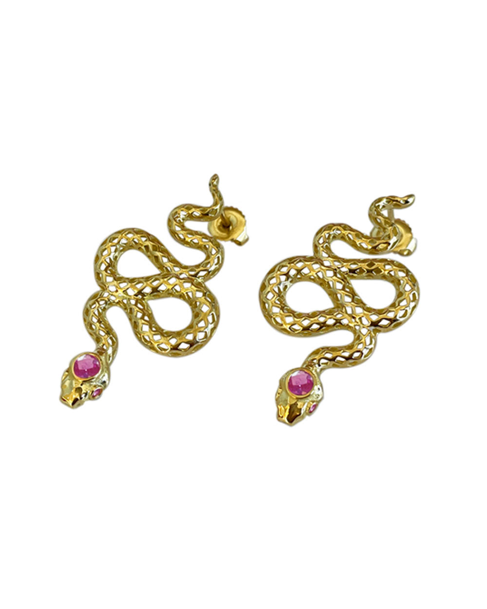 Pink Sapphire Crownwork Snake Earrings