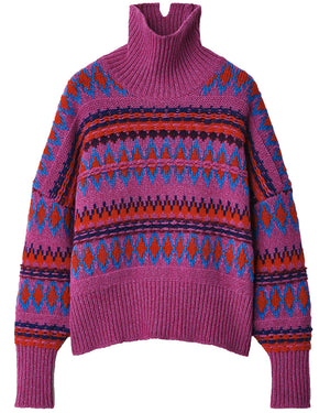 Purple Willow Fair Isle Turtleneck Sweater