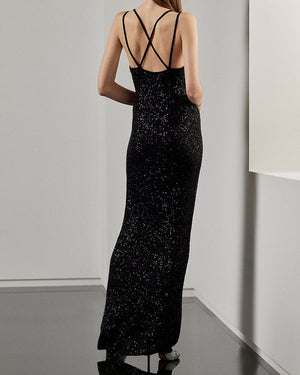 Black Sequin Knit Cocktail Dress