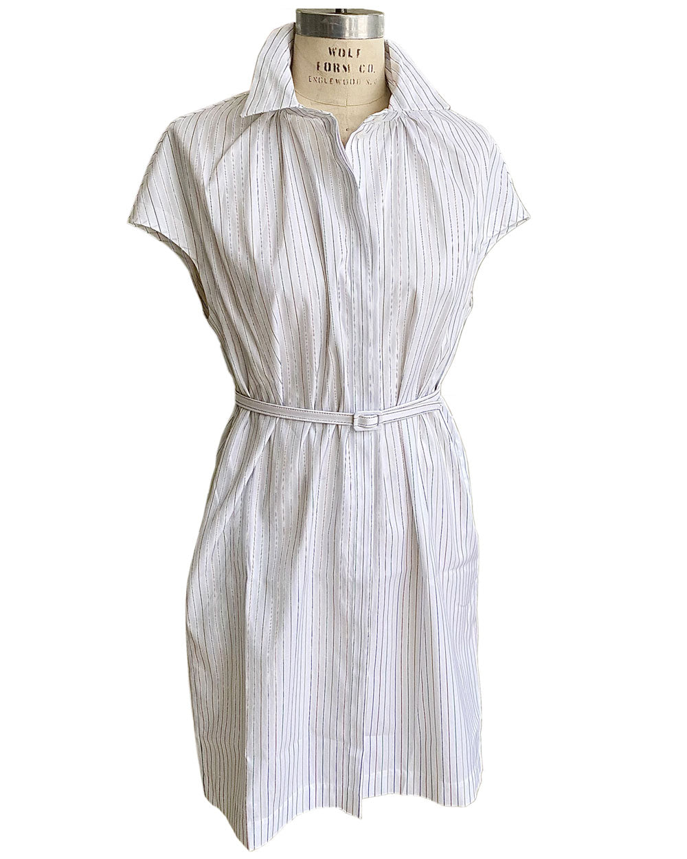 White Multicolor Striped Cotton Shirt Dress