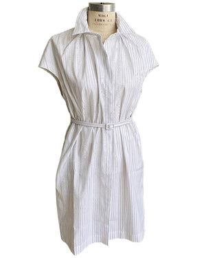 White Multicolor Striped Cotton Shirt Dress