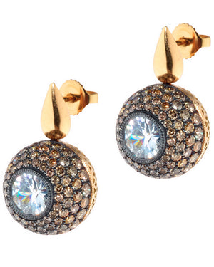 Pave Champagne Diamond and Zircon Ball Earrings