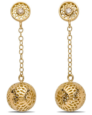 Yellow Gold Crownwork Chain Drop Earrings