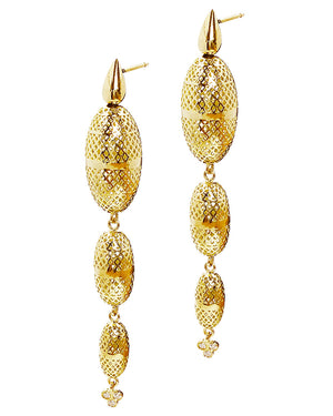 Yellow Gold Crownwork Olive Triple Drop Earrings