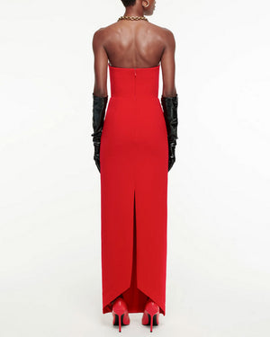 Red Wool Crepe Strapless Asymmetrical Origami Gown