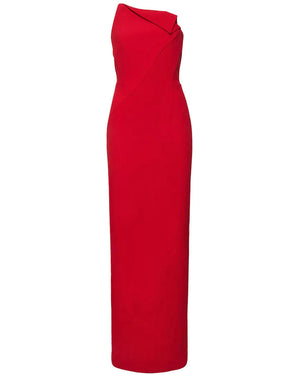Red Wool Crepe Strapless Asymmetrical Origami Gown