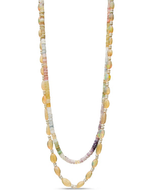 14k Yellow Gold Double Strand Beaded Opal Necklace