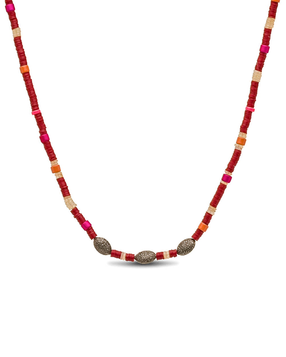 African Vinyl and Diamond Beaded Short Necklace