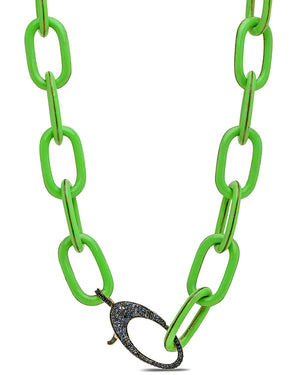 Blue Sapphire Green Enamel Large Link Necklace