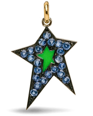 Blue Sapphire and Green Enamel Star Pendant