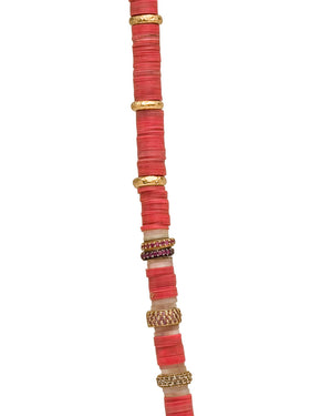 Coral African Vinyl and Diamond Beaded Necklace