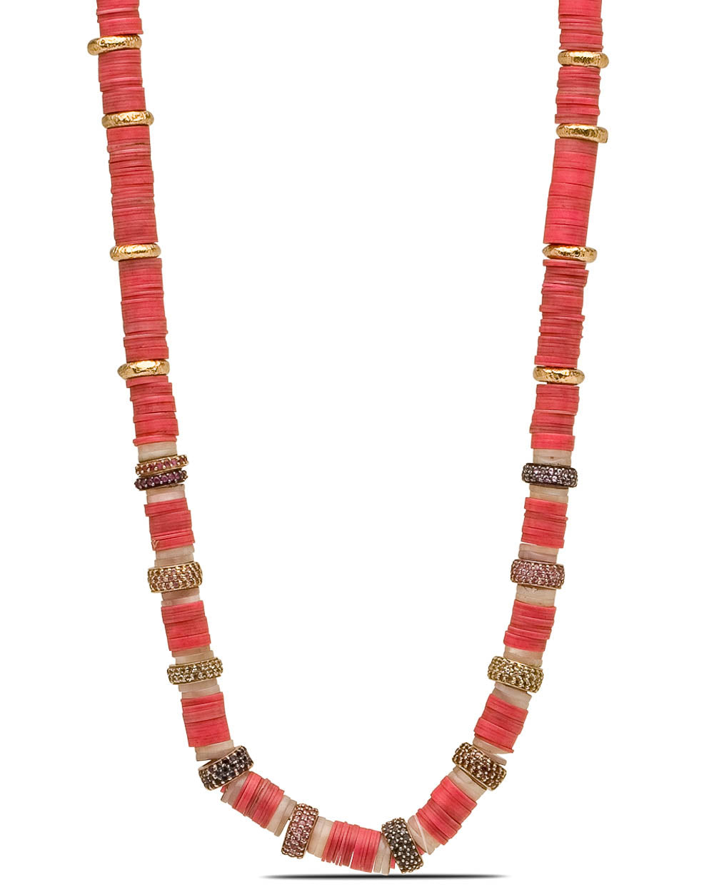 Coral African Vinyl and Diamond Beaded Necklace