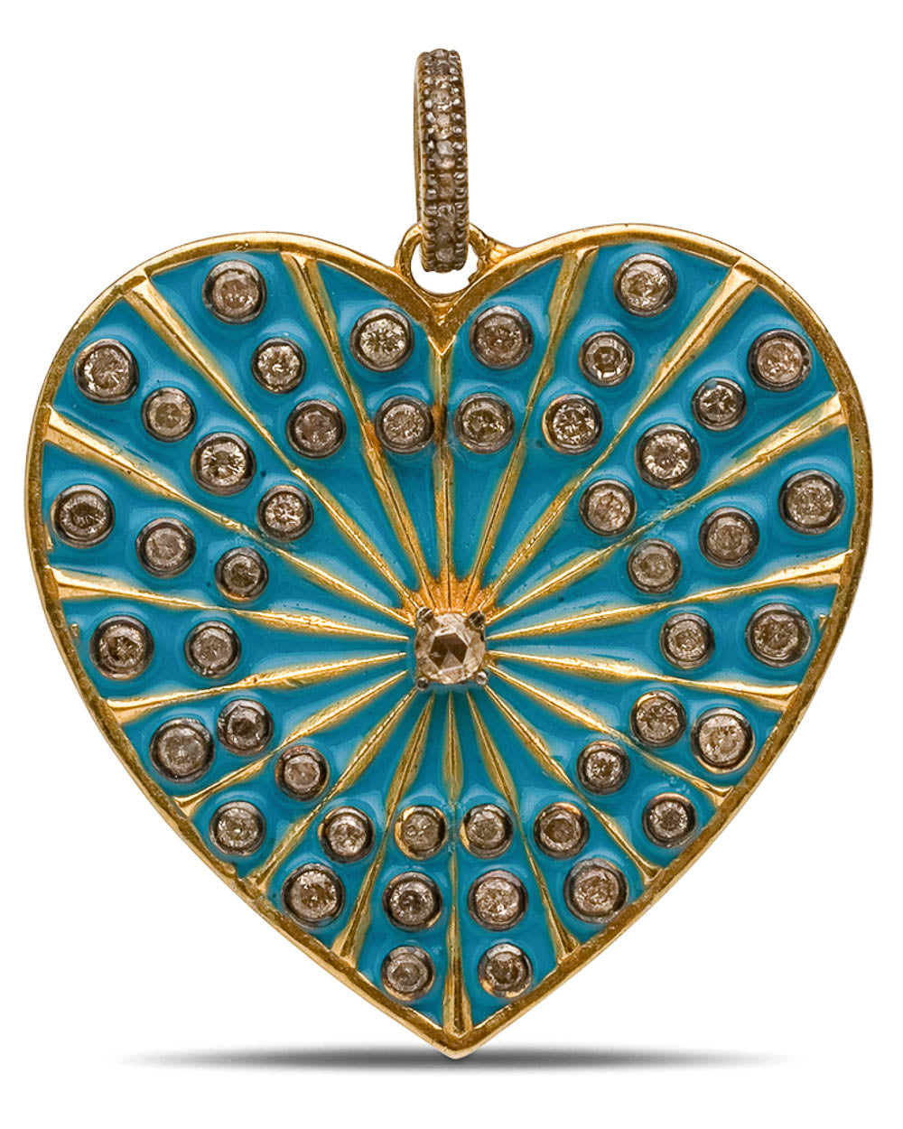 Diamond and Emerald Blue Enamel Heart Pendant
