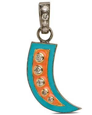 Orange and Turquoise Enamel Italian Horn Pendant