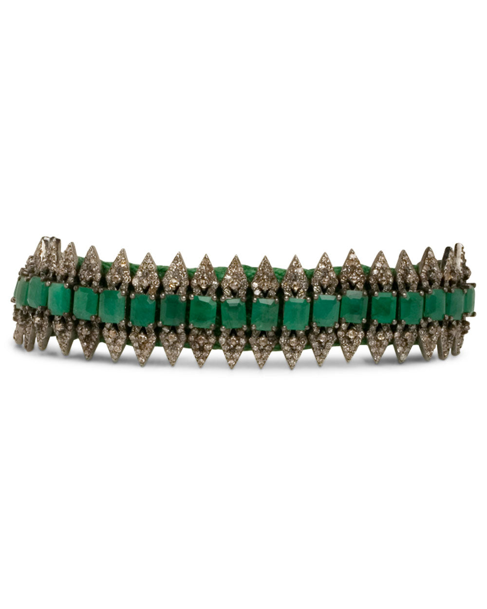 Green Silk with Diamond Pave Wrap Bracelet